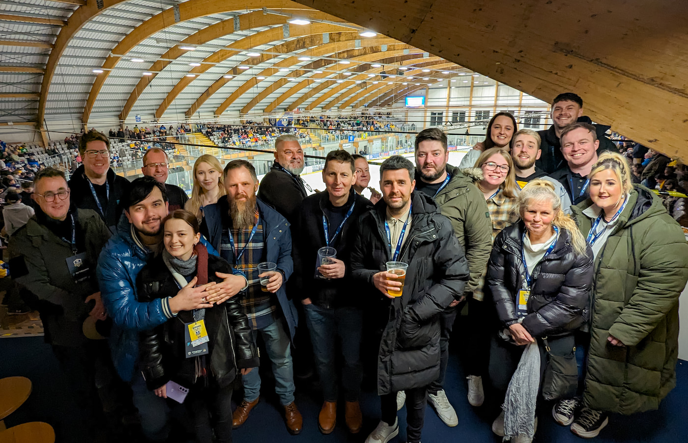The Far'n'Beyond team celebrate the Leeds Knights vicotry against Bees IHC to win the league this season