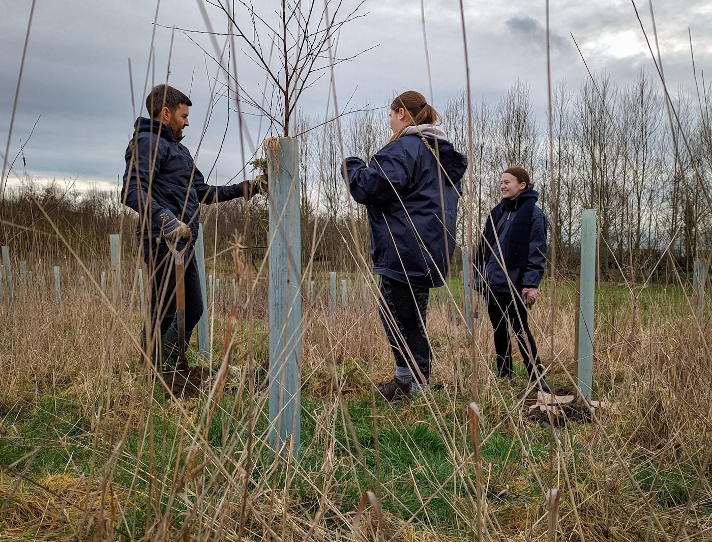 Gav, Millie & Kate planting trees at Make it Wild in North Yorkshire