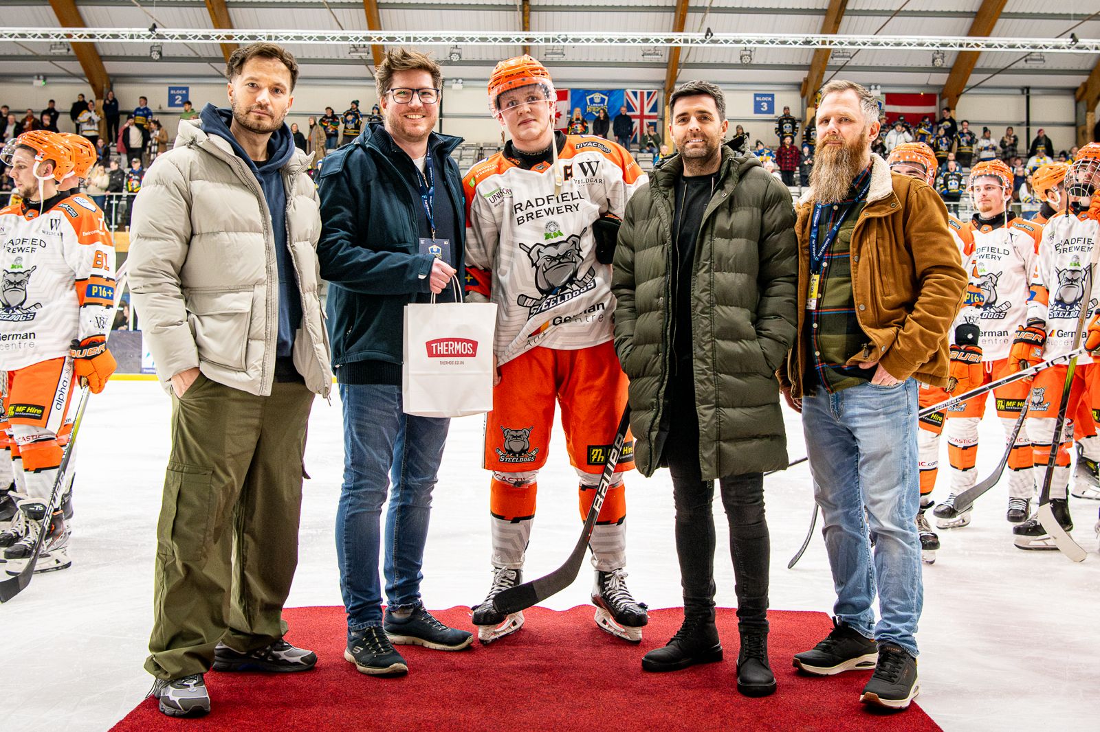 Far'n'Beyond team with Sheffield Steeldogs Man of the Match